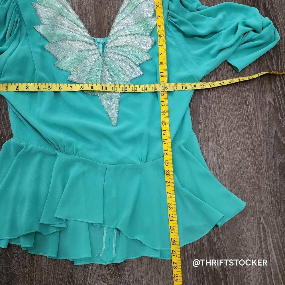 Elegant Teal Vintage Blouse with Silver Accents - Picture 7 of 8